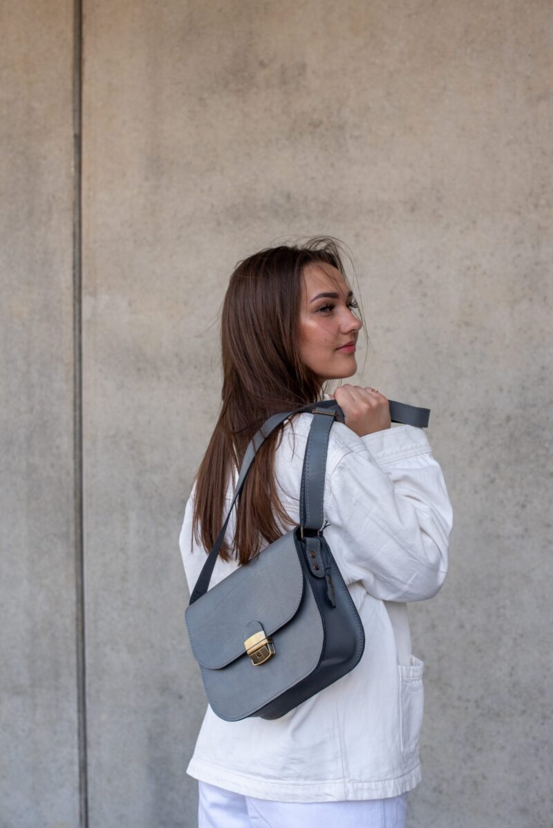 Natural Leather Saddle Bag Large – Grey - obrazek 3