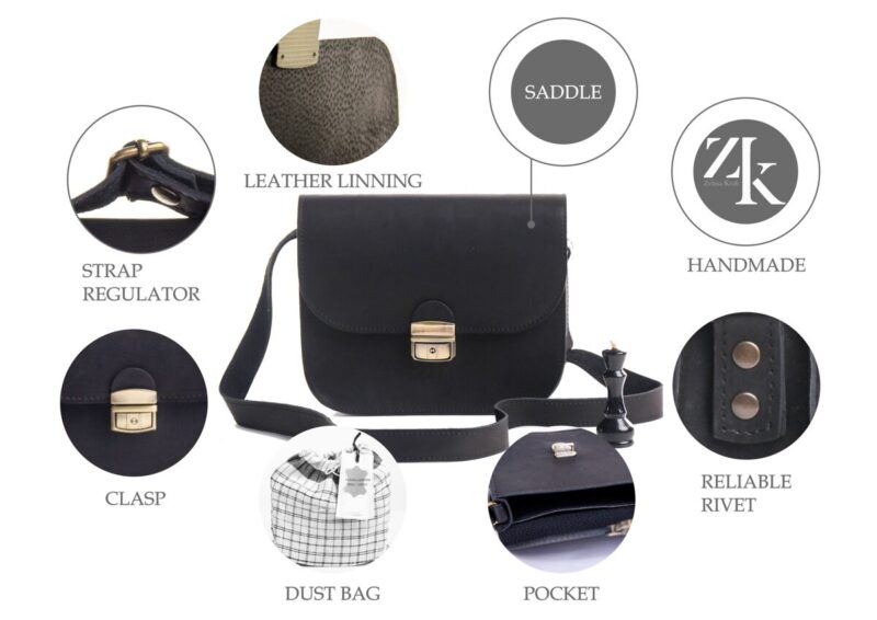 Natural Leather Saddle Bag Large – Black - obrazek 8
