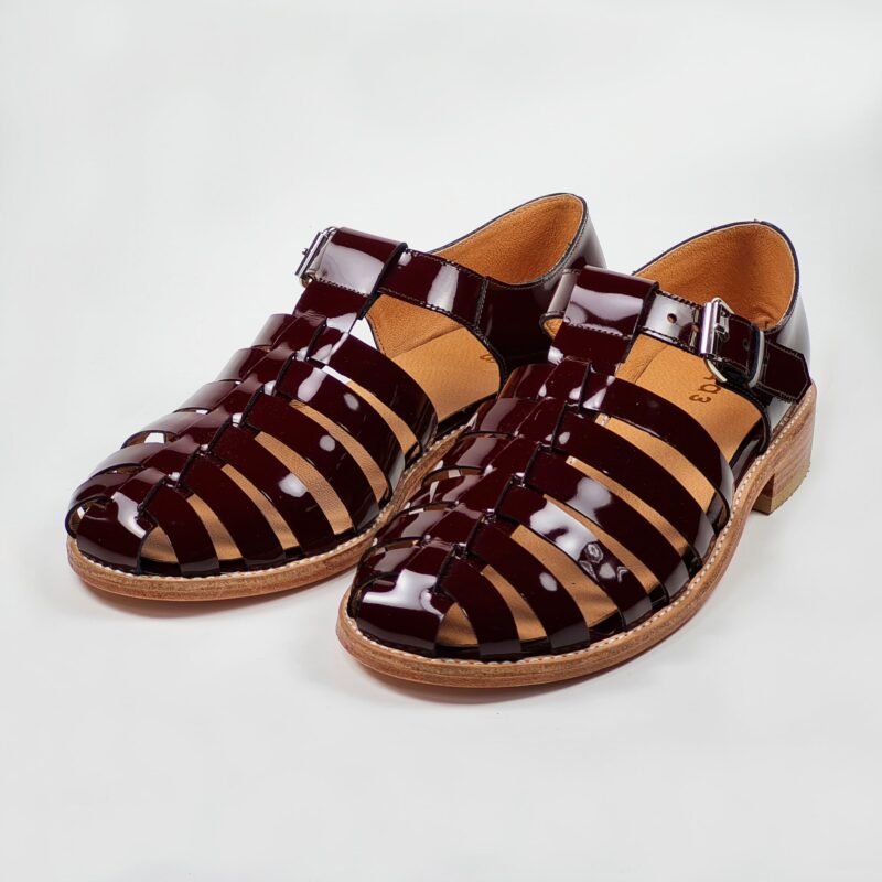 Handmade Leather Fisherman Sandals - Burgundy - obrazek 2