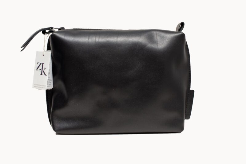 Leather Cosmetic Bag, Black - Large - obrazek 6