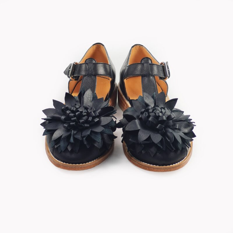 Handmade Leather Fisherman Sandals - Black Flower - obrazek 2