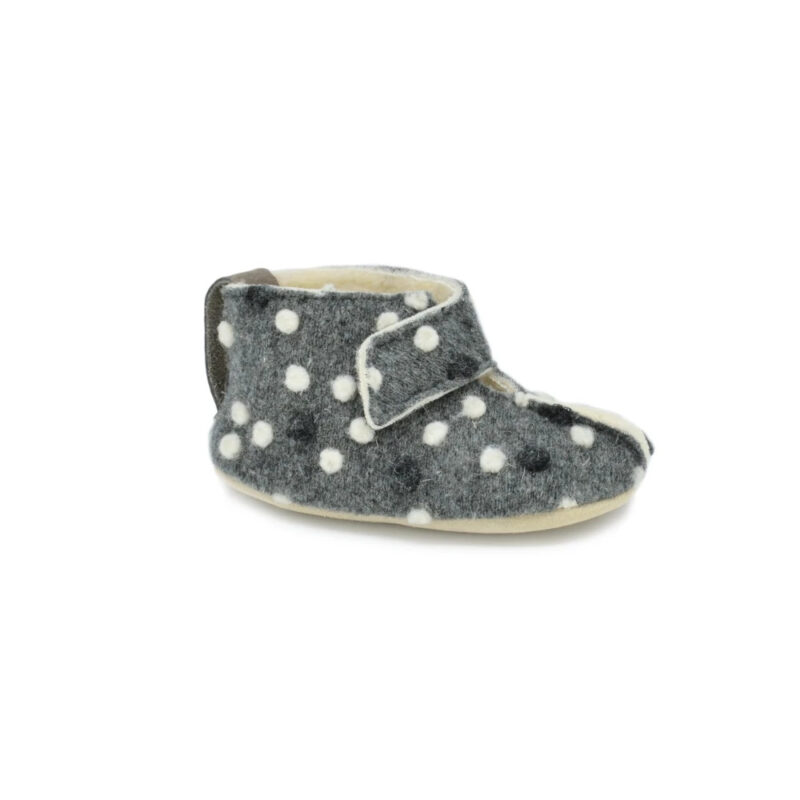 KAKU Natural Sheep’s Wool & Felt Kids’ Slippers - Dotted Grey - obrazek 4