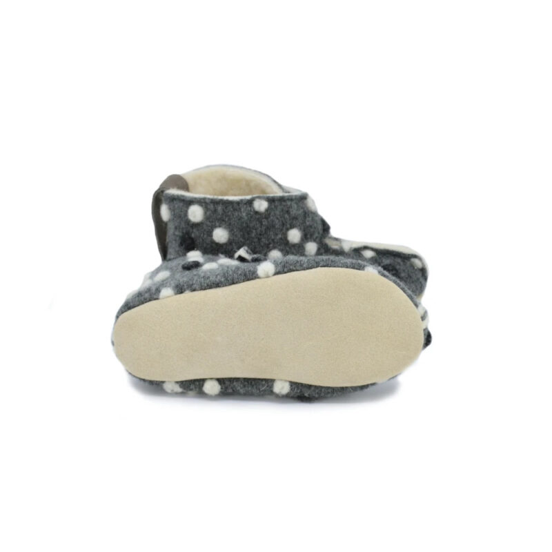 KAKU Natural Sheep’s Wool & Felt Kids’ Slippers - Dotted Grey - obrazek 2