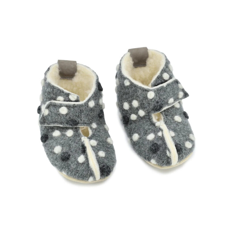 KAKU Natural Sheep’s Wool & Felt Kids’ Slippers - Dotted Grey - obrazek 3