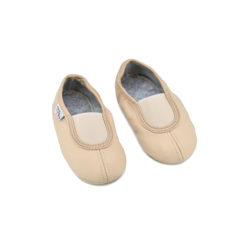 Classic Leather Slippers with Elastic for Kids - Beige - obrazek 4