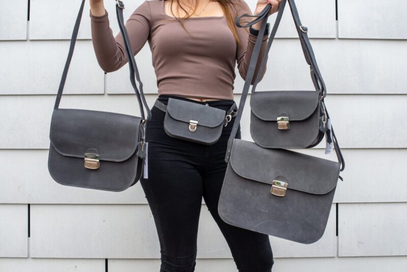 Natural Leather Saddle Bag Large – Grey - obrazek 6