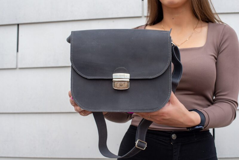Natural Leather Saddle Bag Large – Grey - obrazek 4