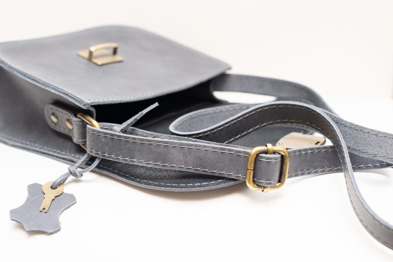 Natural Leather Saddle Bag Large – Grey - obrazek 7