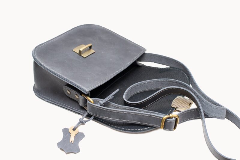 Natural Leather Saddle Bag Large – Grey - obrazek 8
