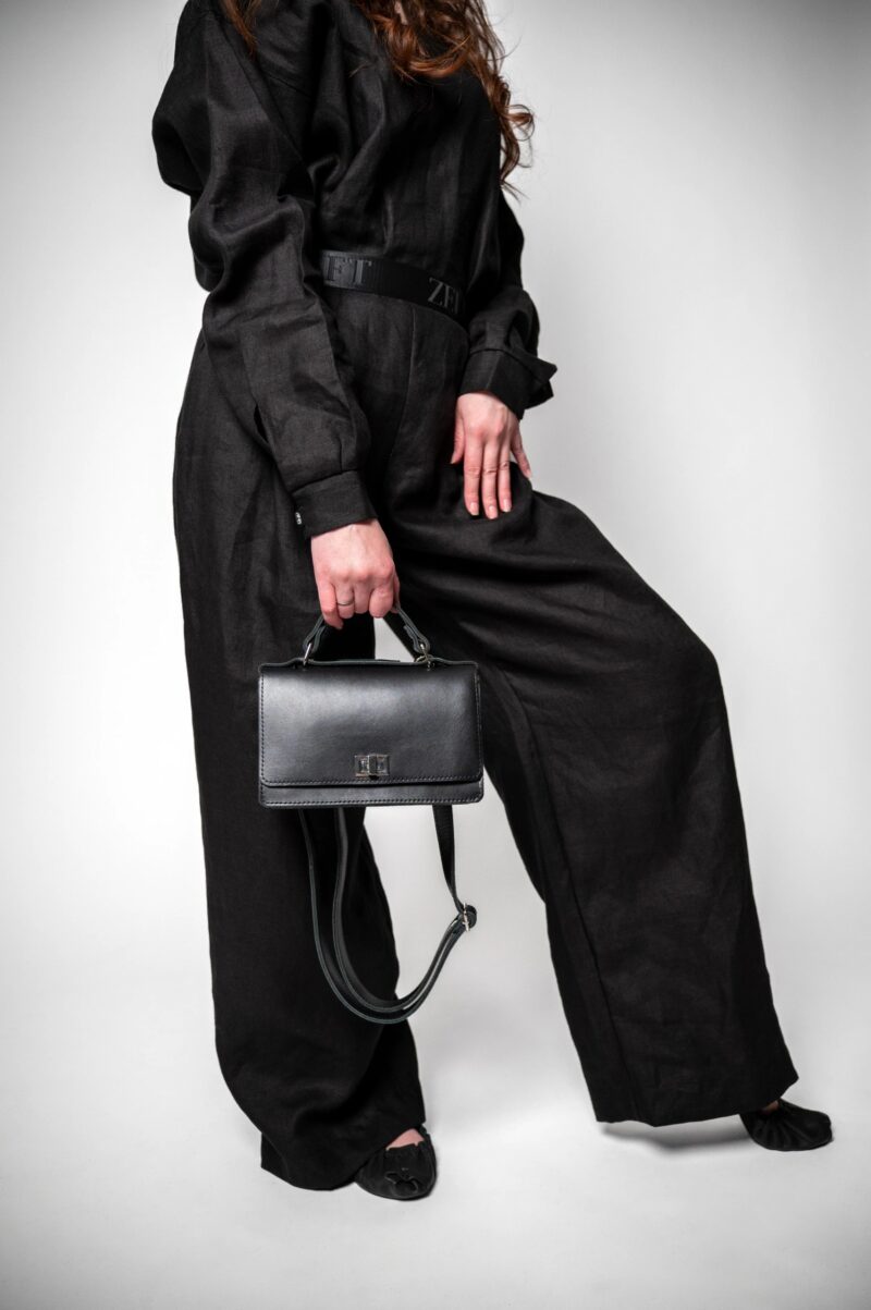 Small Briefcase Handbag - Black - obrazek 2