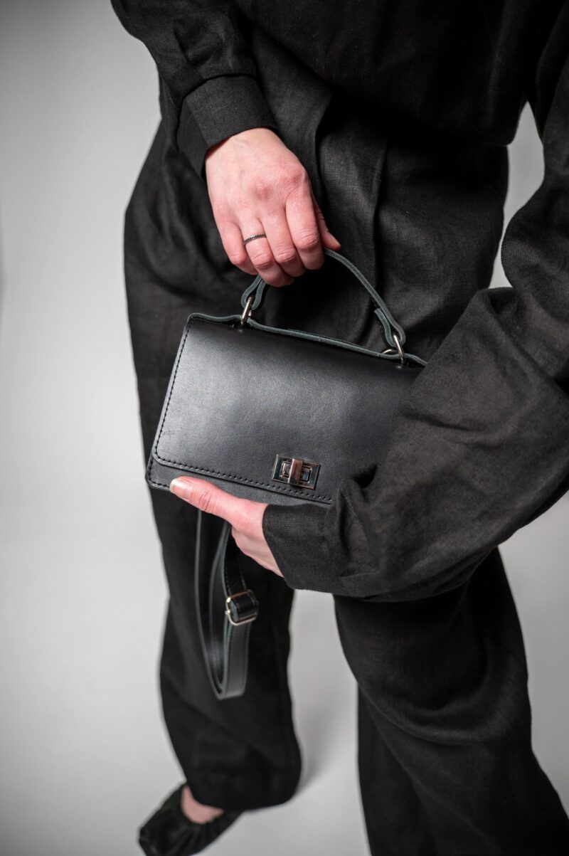 Small Briefcase Handbag - Black - obrazek 6