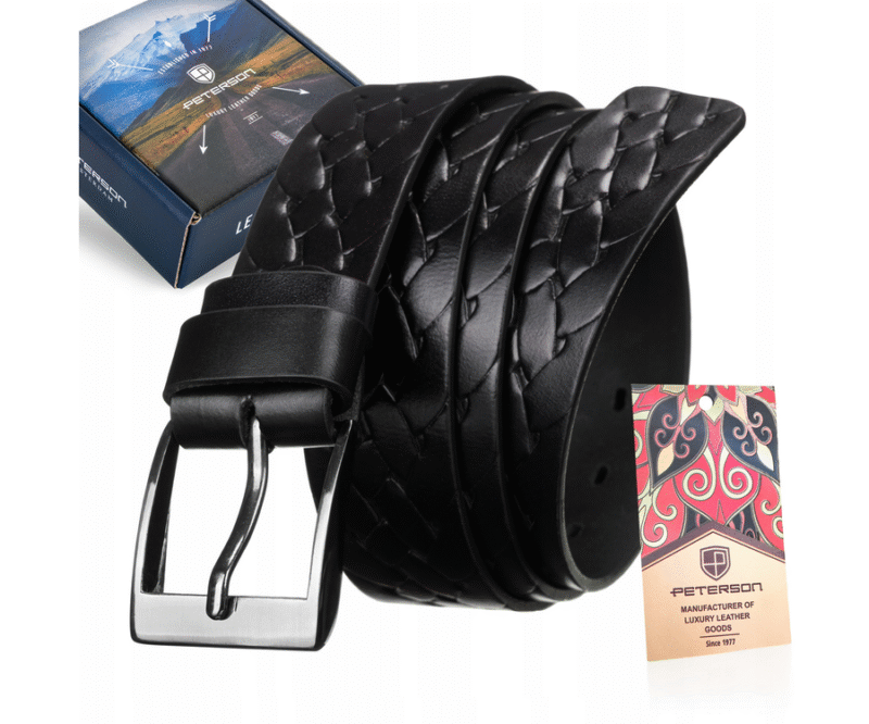 Klasyczny, skórzany pasek męski z metalową klamrą - Peterson-1 Klasyczny, skórzany pasek męski z metalową klamrą - Peterson-1