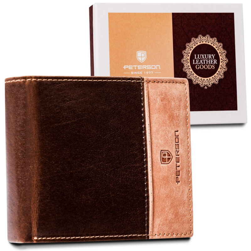 Skórzany dwukolorowy portfel męski - Peterson-1 Skórzany dwukolorowy portfel męski - Peterson-1