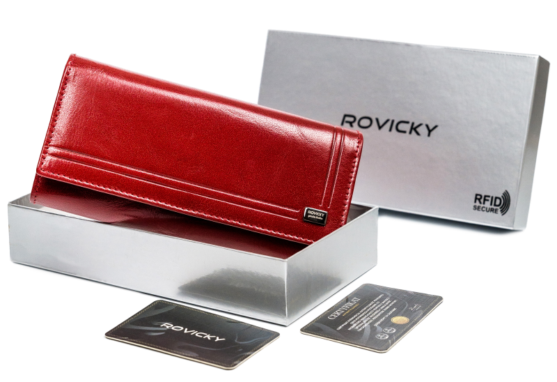 Skórzany portfel damski na karty z ochroną RFID Protect - Rovicky-1 Skórzany portfel damski na karty z ochroną RFID Protect - Rovicky-1