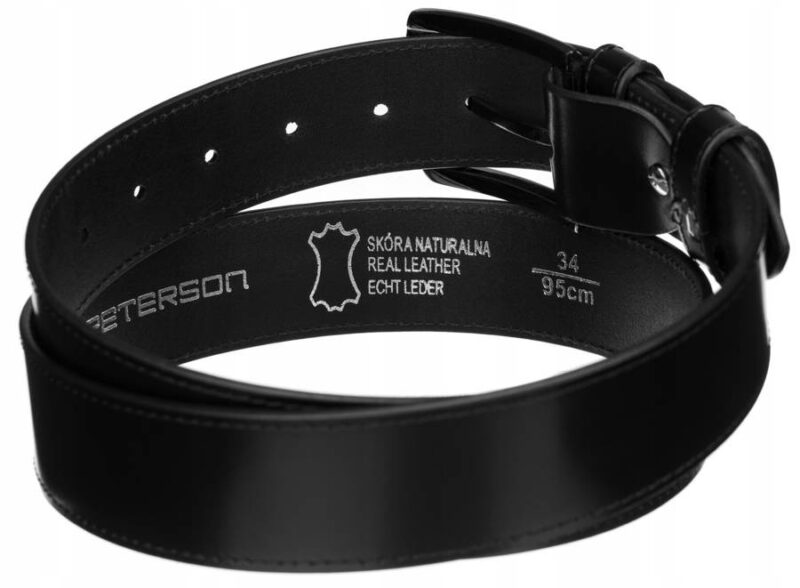 Skórzany, szeroki pasek męski z klasyczną klamrą - Peterson-1 Skórzany, szeroki pasek męski z klasyczną klamrą - Peterson-1