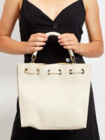 Kwadratowy shopper bag ściągany troczkiem, skóra naturalna - Rovicky-3