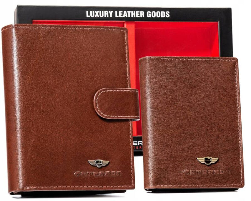 Zestaw prezentowy: skórzany portfel męski, etui na karty i brelok - Peterson-1 Zestaw prezentowy: skórzany portfel męski, etui na karty i brelok - Peterson-1