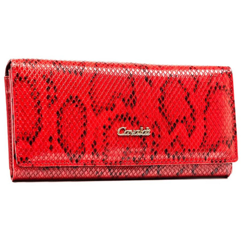 Czerwony portfel damski na zatrzask z wężowym wzorem - Cavaldi-1 Czerwony portfel damski na zatrzask z wężowym wzorem - Cavaldi-1
