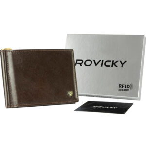 Skórzana banknotówka męska w brązowym kolorze z systemem RFID - Rovicky-1