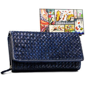 Elegancki portfel damski granatowy ze skóry naturalnej - Rovicky-1