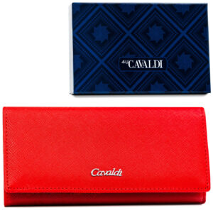 Portfel damski ze skóry ekologicznej w czerwonym kolorze zamykany na zatrzask - 4U Cavaldi-1