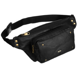 Skórzana nerka męska w czarnym kolorze zamykana na suwak - Peterson-1