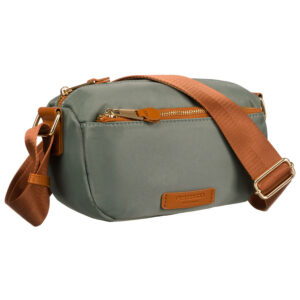 Nylonowa listonoszka damska w zielono-brązowym kolorze zawieszona na regulowanym pasku - Peterson-1