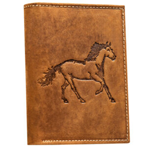 Duży, skórzany portfel męski w kolorze brązowym z tłoczeniem w kształcie konia-1