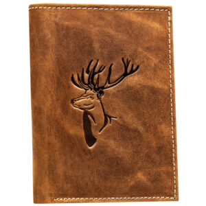 Brązowy portfel męski ze skóry naturalnej z tłoczeniem w kształcie jelenia-1