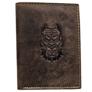Portfel męski ze skóry naturalnej w brązowym kolorze z tłoczeniem w kształcie głowy psa-1