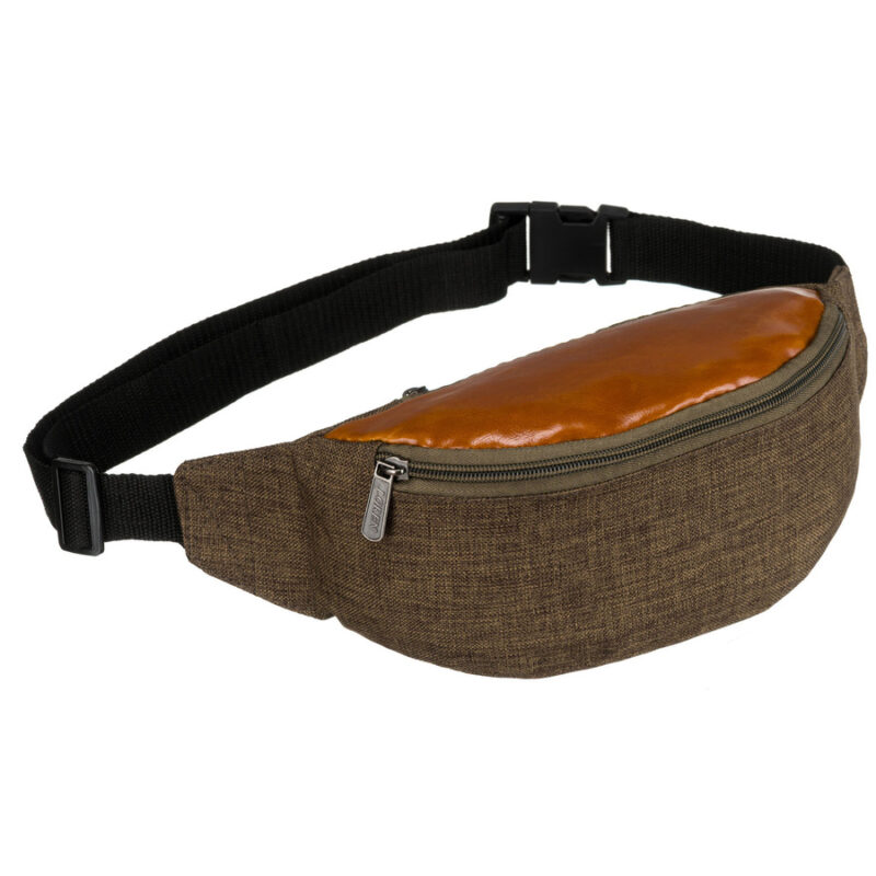 Praktyczna saszetka z poliestru w zielono-brązowym kolorze z kieszenią zewnętrzną - Loren-1 Praktyczna saszetka z poliestru w zielono-brązowym kolorze z kieszenią zewnętrzną - Loren-1