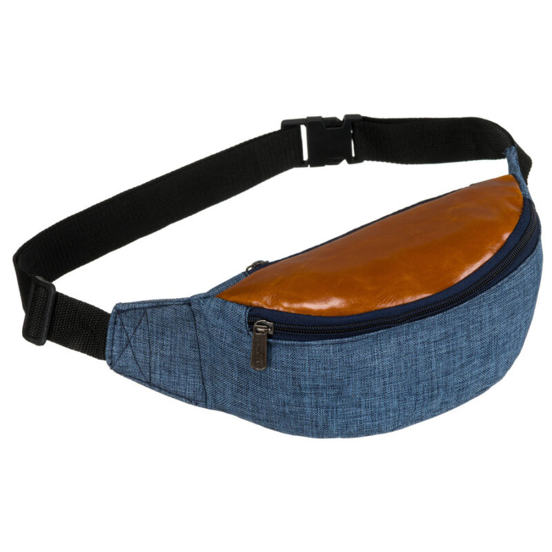 Granatowo-brązowa saszetka z poliestru z zewnętrzną kieszenią na suwak - Loren-1 Granatowo-brązowa saszetka z poliestru z zewnętrzną kieszenią na suwak - Loren-1