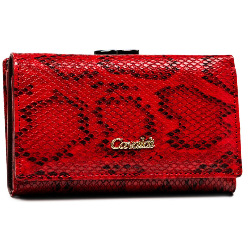 Czerwony portfel damski ze zdobieniem na wzór skóry węża - 4U Cavaldi-1 Czerwony portfel damski ze zdobieniem na wzór skóry węża - 4U Cavaldi-1