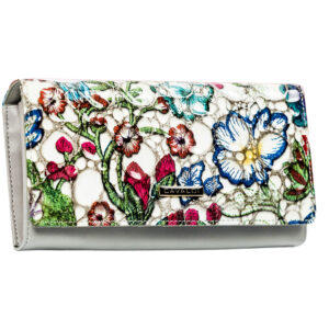 Wielokolorowy portfel damski w kwiaty wykonany ze skóry naturalnej i ekologicznej - 4U Cavaldi-1