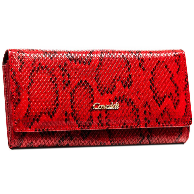 Czerwony portfel damski wykonany ze skóry naturalnej i ekologicznej ze zdobieniem na wzór skóry węża - 4U Cavaldi-1 Czerwony portfel damski wykonany ze skóry naturalnej i ekologicznej ze zdobieniem na wzór skóry węża - 4U Cavaldi-1