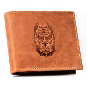 Portfel męski z nubukowej skóry naturalnej w brązowym kolorze z tłoczeniem przedstawiającym głowę psa - Always Wild-1