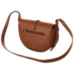 Półokrągła beżowo - brązowa listonoszka damska ze skóry naturalnej i płótna canvas Peterson-3