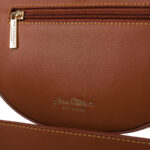 Półokrągła beżowo - brązowa listonoszka damska ze skóry naturalnej i płótna canvas Peterson-4