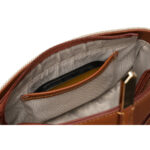 Półokrągła beżowo - brązowa listonoszka damska ze skóry naturalnej i płótna canvas Peterson-6