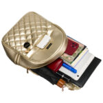 Złoty pikowany błyszczący plecak damski ze skóry ekologicznej mały Peterson-12