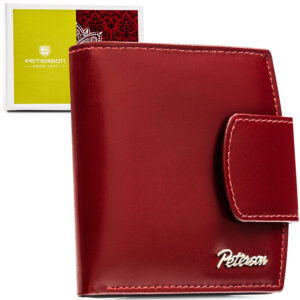 Czerwony, skórzany portfel damski z systemem RFID - Peterson-1