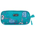 Dwukomorowy piórnik szkolny z poliestru, ozdobiony wzorem w kotki - Peterson-2