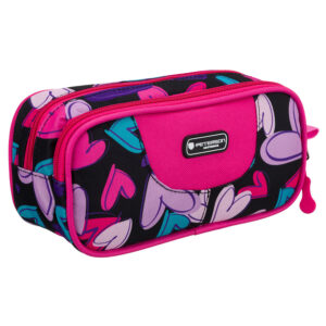 Wielokolorowy piórnik szkolny z poliestru w serduszka, zamykany suwakami - Peterson-1