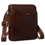 Dwukomorowa, brązowa listonoszka męska ze skóry naturalnej - Peterson-1