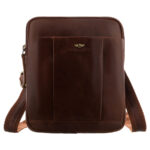 Dwukomorowa, brązowa listonoszka męska ze skóry naturalnej - Peterson-2