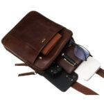 Dwukomorowa, brązowa listonoszka męska ze skóry naturalnej - Peterson-9