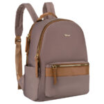 Dwukomorowy plecak damski z poliestru w beżowym kolorze - Peterson-1