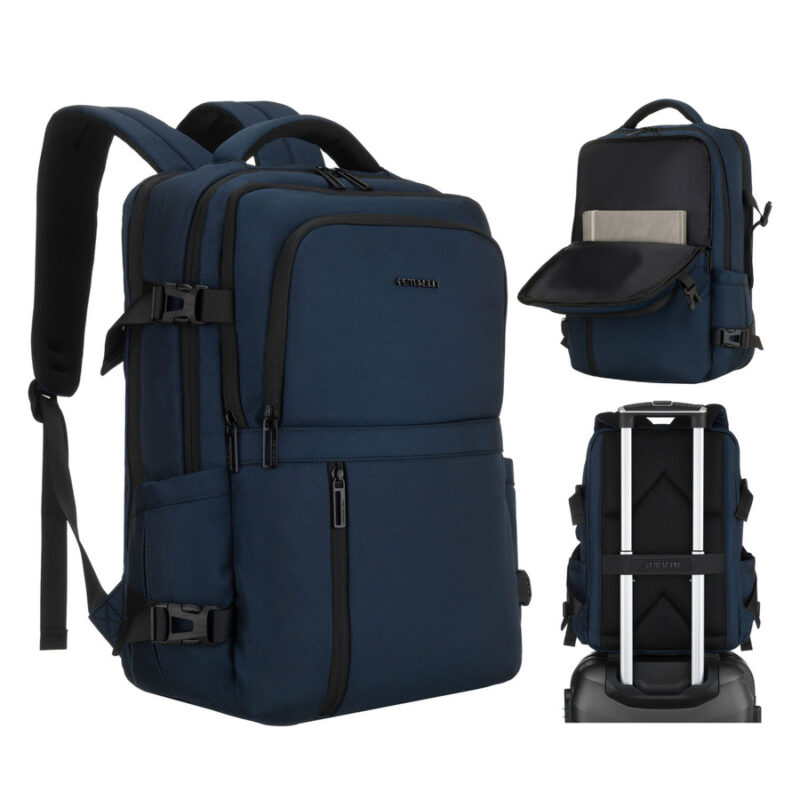 Granatowy plecak podróżny z poliestru z miejscem na laptopa, zawieszony na regulowanych szelkach - Peterson-1 Granatowy plecak podróżny z poliestru z miejscem na laptopa, zawieszony na regulowanych szelkach - Peterson-1