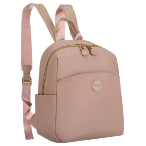 Mały plecaczek damski z nylonu i skóry ekologicznej w różowym kolorze - Peterson-1