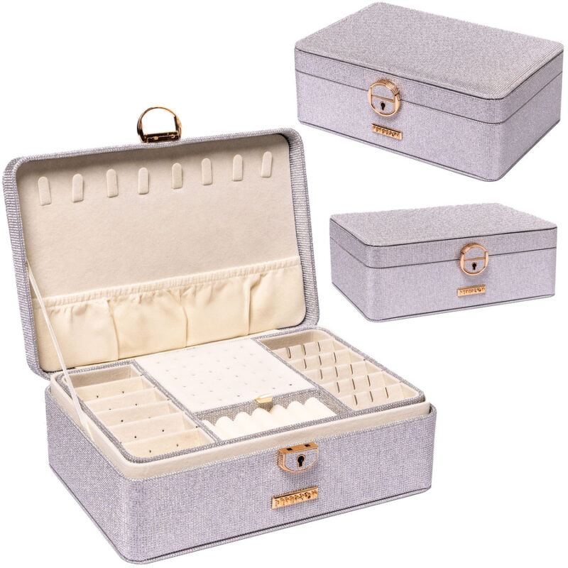 Elegancka szkatułka w srebrnym kolorze zamykana na zatrzask i kluczykiem - Peterson-1 Elegancka szkatułka w srebrnym kolorze zamykana na zatrzask i kluczykiem - Peterson-1